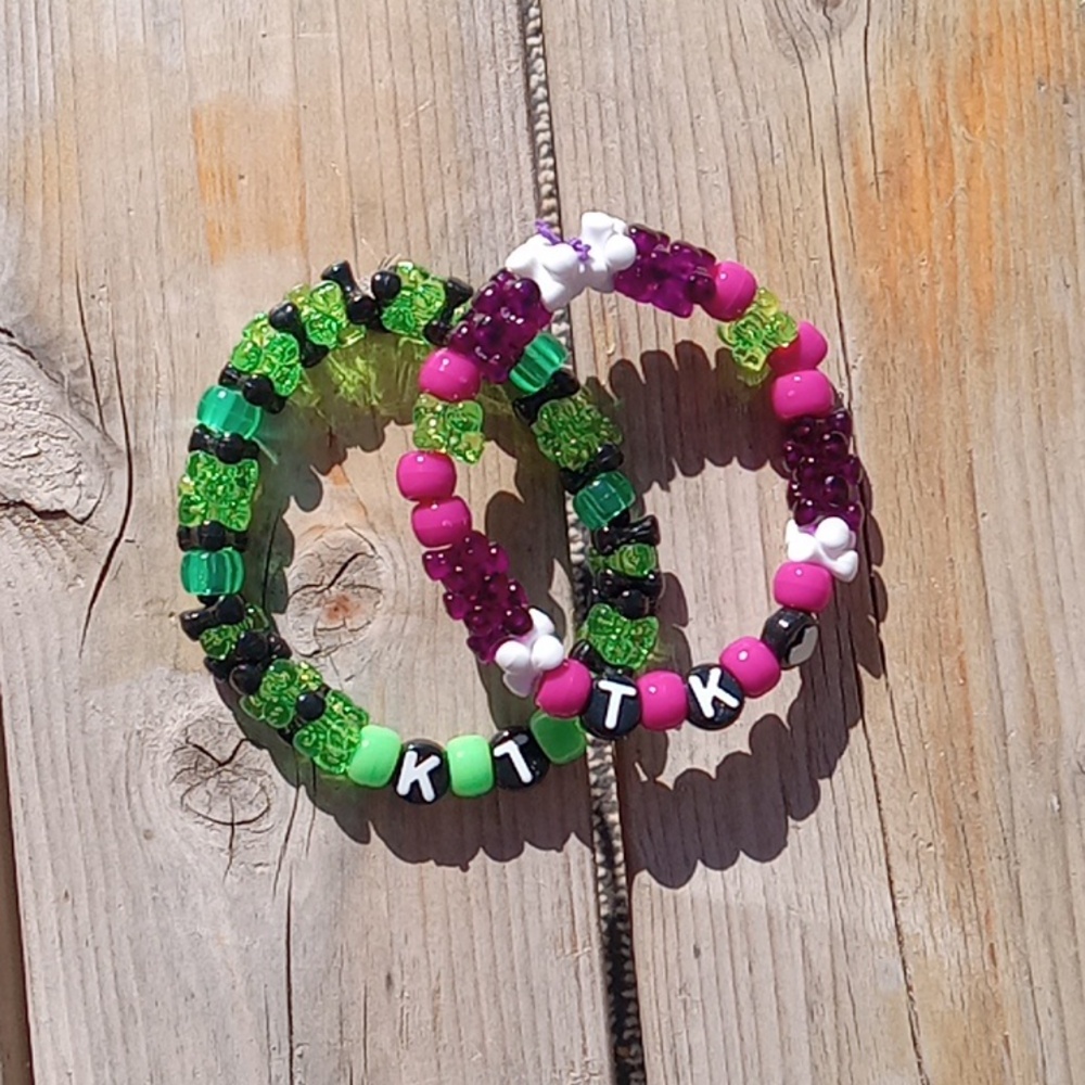 Handmade Demon slayer themed matching bracelets.